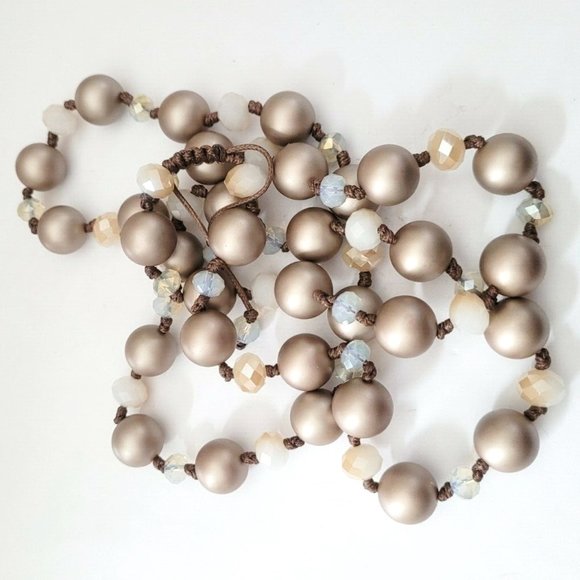 Premier Designs Necklace "Luster" Necklace Pink & Tan 38-42" Perfect Cond 16492 - Picture 3 of 6